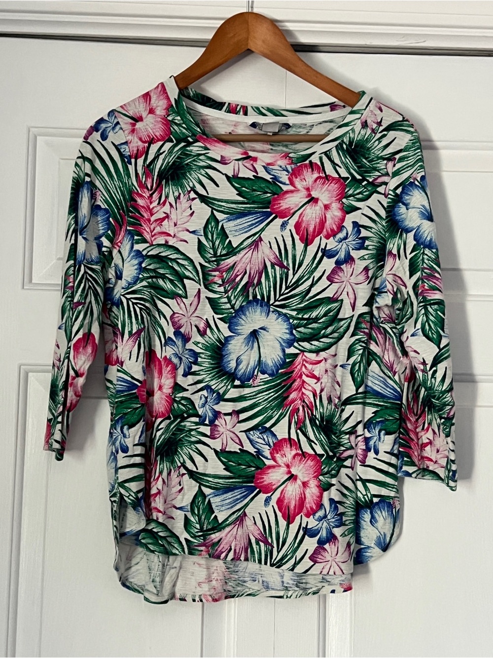 Tommy Bahama Tropical Floral Scoop-Neck Top in White, Green, Pink, Blue
